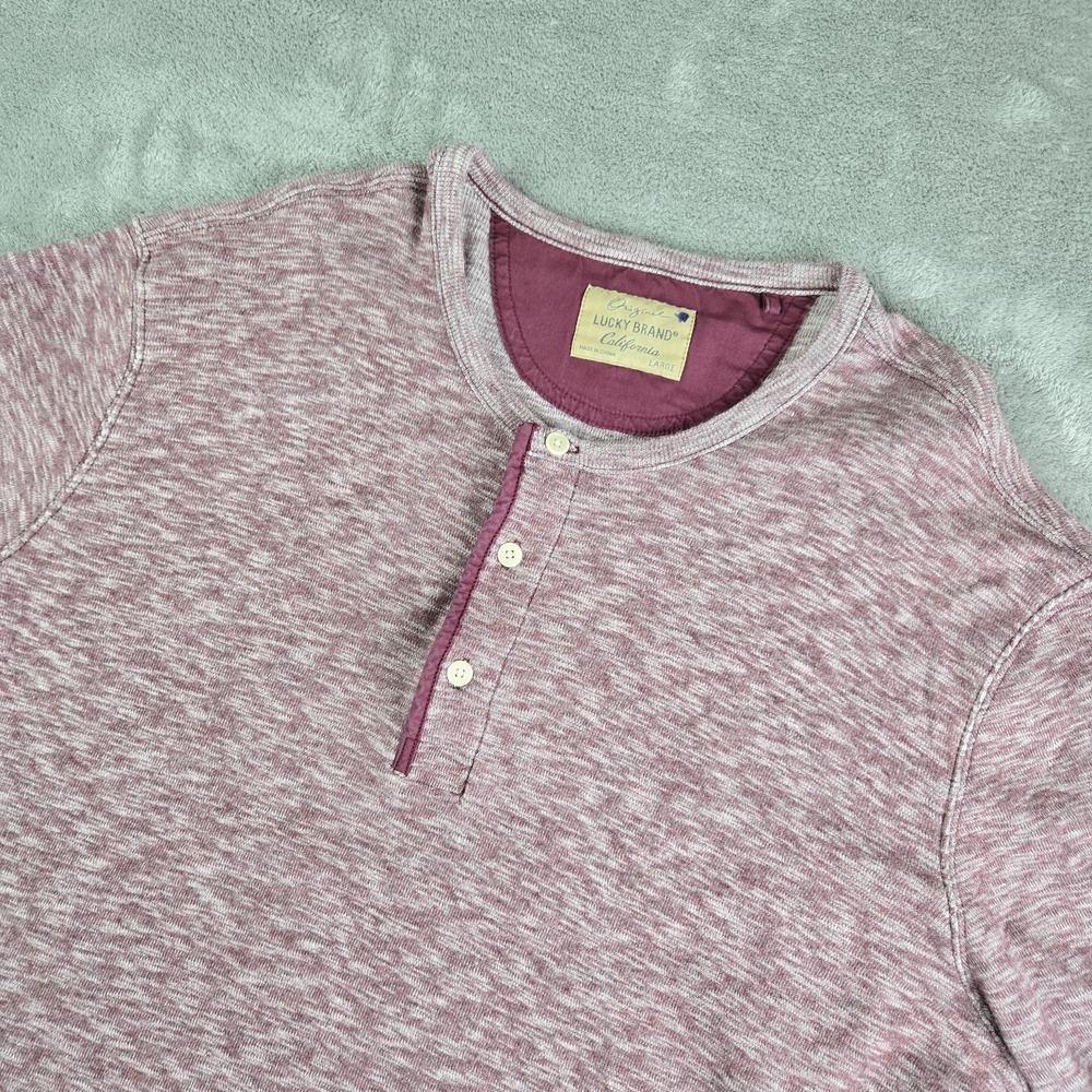 Lucky Brand Henley Shirt Mens Burgundy Heathered Knit Long Sleeve Pullover